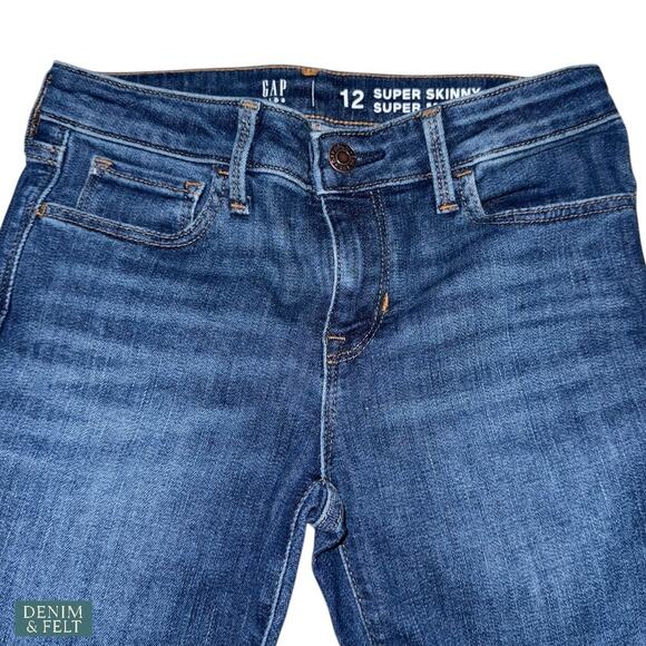 GAP Kids 12 Mid Rise Everyday Super Skinny Jeans Dark Indigo Wash Stretch Denim - Picture 7 of 12